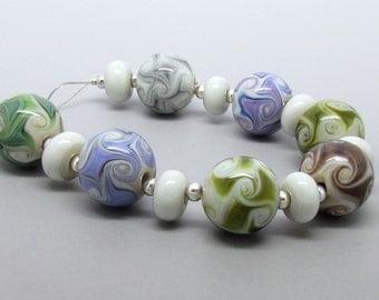 Organic Lampwork Beads, Natural Lampwork Beads, Lampwork Bead Set, UK, SRA, FHFteam