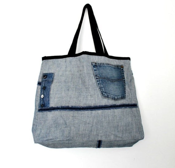 Large Denim Tote Bag No.9 / Denim Bag / Jean Bag / Denim Tote