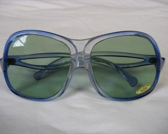 vintage blue sunglasses oversized glasses 70s blue sunglasses retro eyewear new old stock