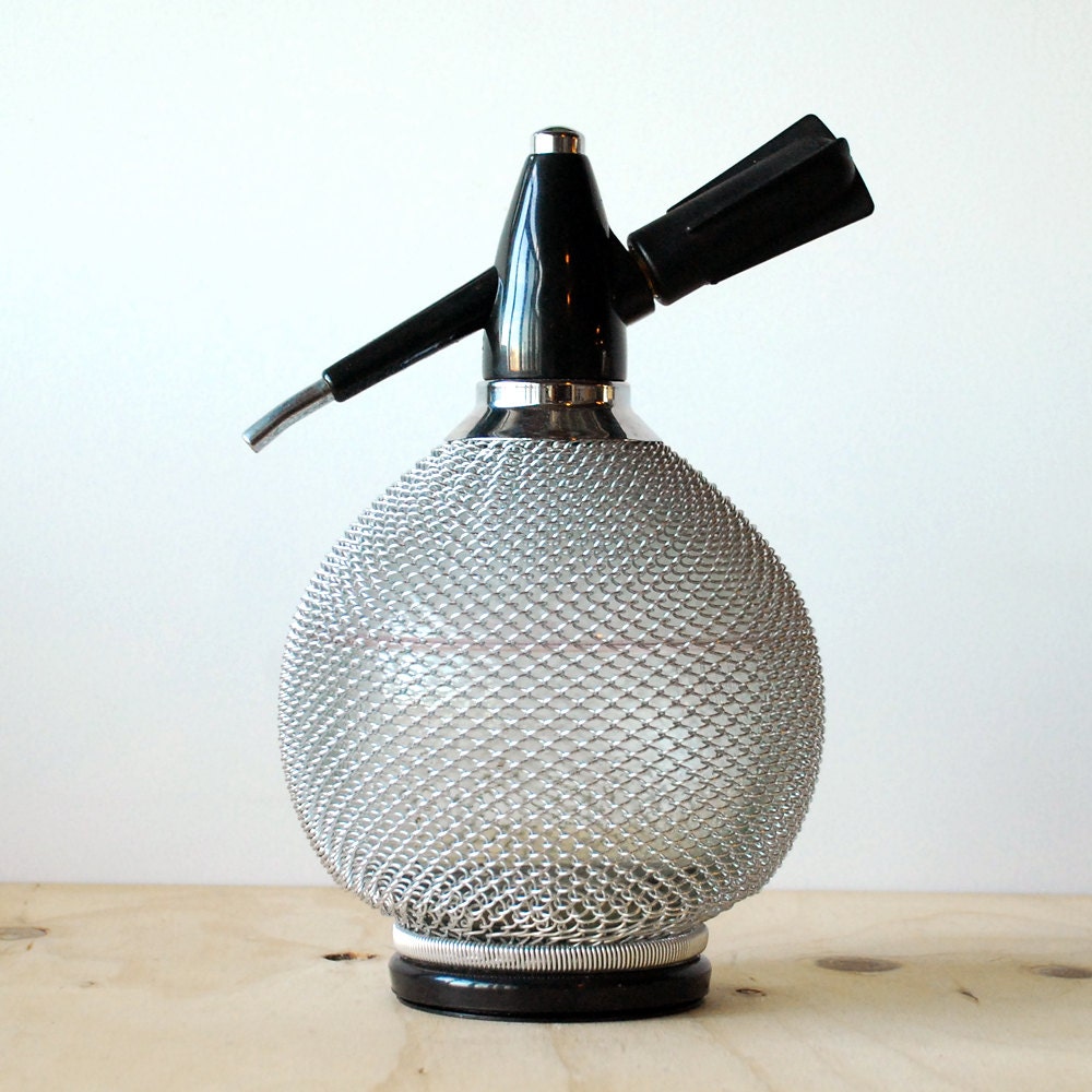 Vintage Soda Siphon Glass Seltzer Bottle With Metal Mesh by vint