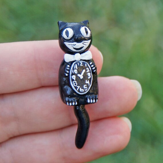 Dollhouse Miniature Retro Kit Cat Black Cat Wall Clock
