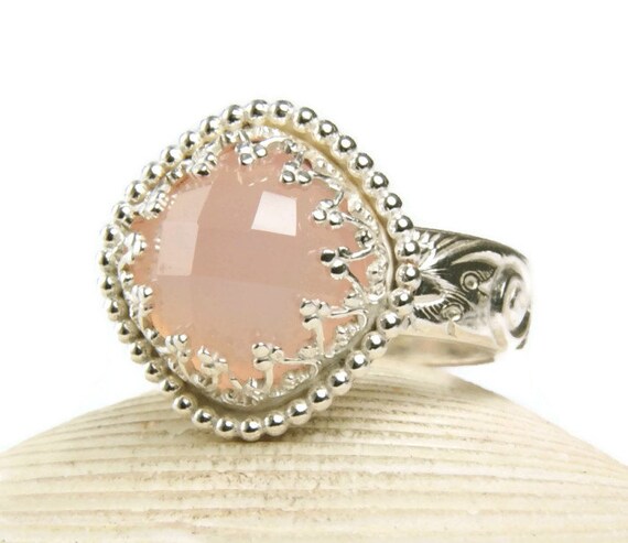 Items similar to Sterling Silver Chalcedony Ring, Square Pink Stone ...