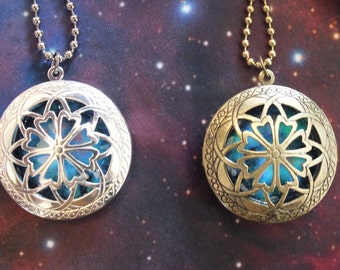 Brass or Silver Plated Glow In The Dark Celtic Galaxy Locket Necklace
