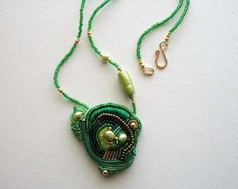 Beaded Necklace Mixed Media Art Choker with Soutache and Fresh Water Pearls One of a Kind