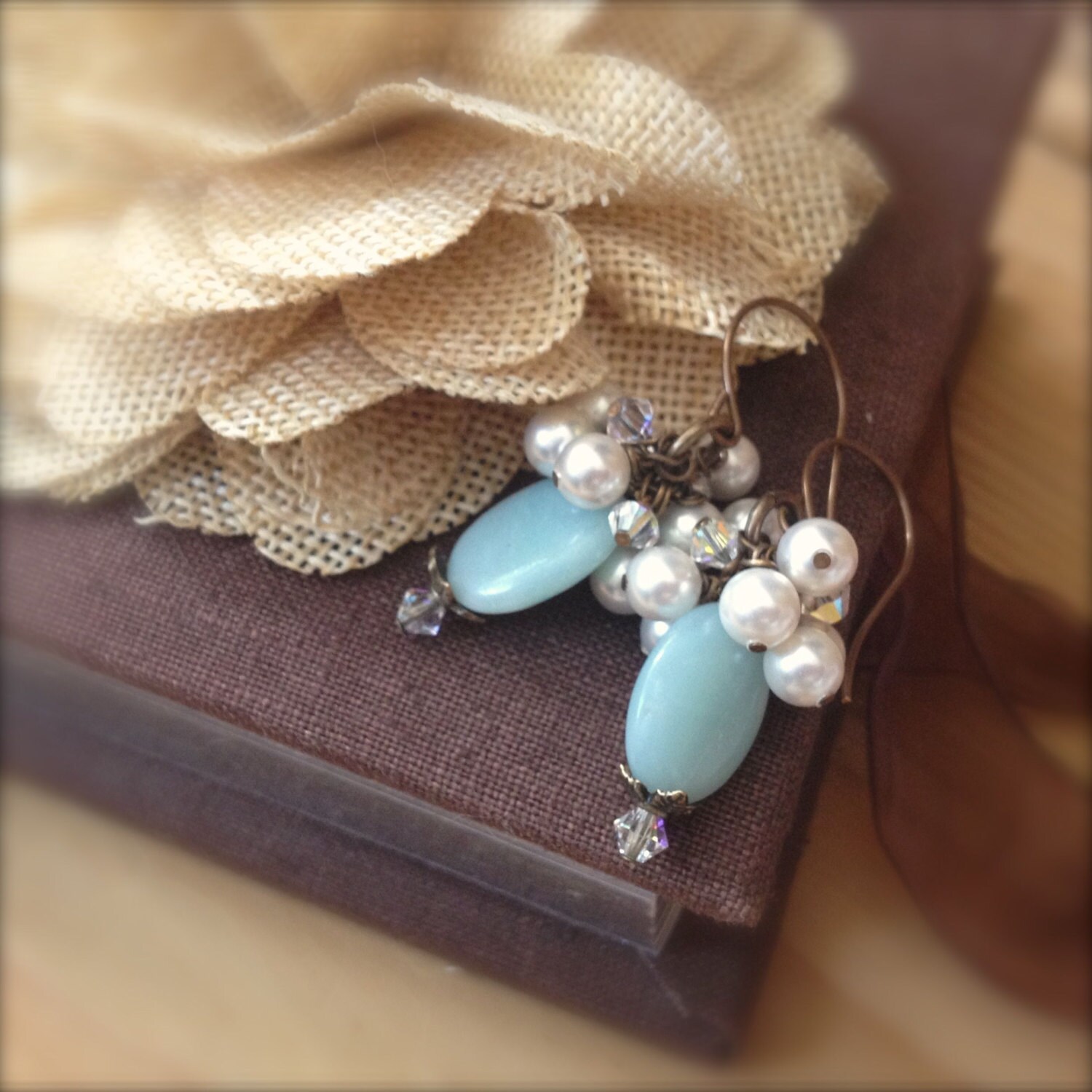 Pastel Blue Earrings Amazonite Cluster Dangle Earrings