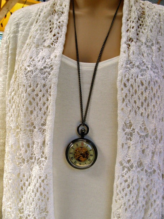 Steampunk Pocket Watch Necklace - Engravable Watch - Black Enamel Case - View Watch Gears - Women - Watch - MNW822nk by ArtInspiredGifts steampunk buy now online Steampunk Pocket Watch Necklace - Engravable Watch - Black Enamel Case - View Watch Gears - Women - Watch - MNW822nk by ArtInspiredGifts steampunk buy now online
