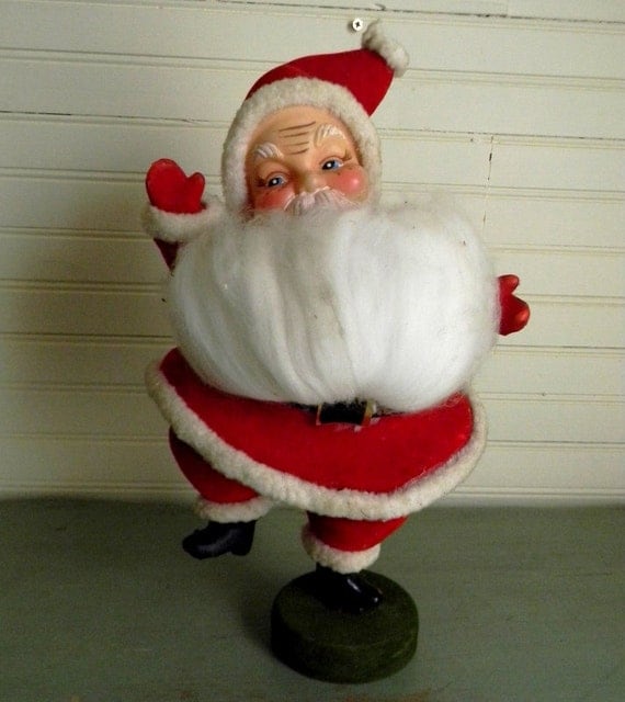Vintage Santa Figurine Flocked Santa Dancing Santa