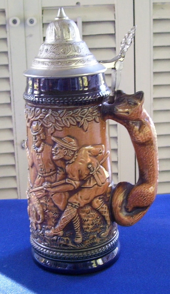 Gerz Gerzit West Germany Hunters Scene Beer Stein Fox Handle