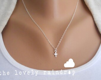 SALE - Sterling Silver Cross Necklace - Little Dainty Cross Charm Faith Necklace - Bridal Jewelry - Wedding Jewelry - Gift For - Friend
