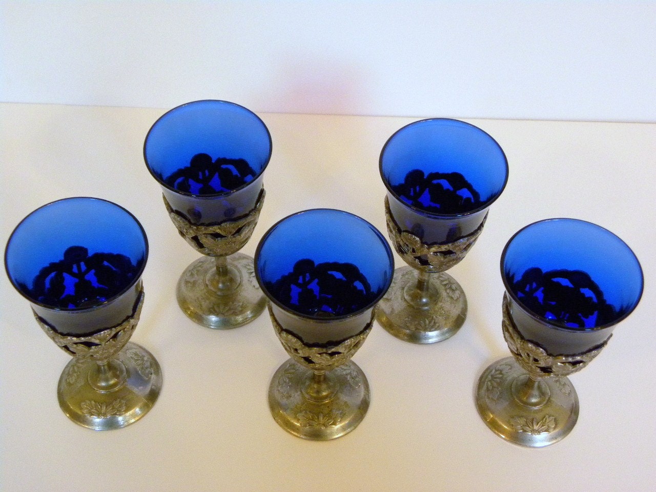 Vintage 1920s Cobalt Blue Cordial Glass Set of five Art
