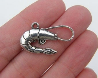BULK 20 Prawn pendants antique silver tone FF60