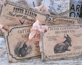 assorted vintage-inspired easter bunny tags set of 4
