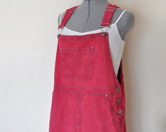Red XL Bib OVERALL Shorts - Scarlet Wine Red Crazy Horse Cotton Denim ...