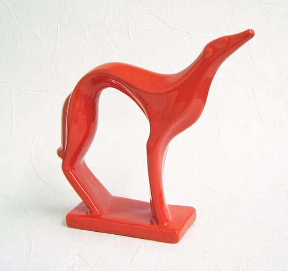 Ceramic Greyhound Elegant Art Deco Minimalist Dog Figurine Vintage Design Rich Tangerine Statue