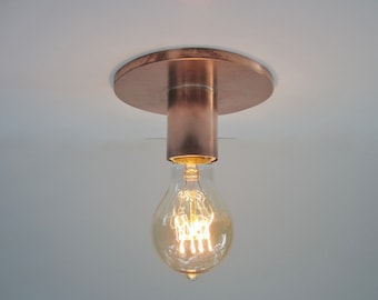 Flush Mount Ceiling Light or Wall Sconce - Industrial Lighting - Copper Edison Lamp - Exposed Bare Bulb - Indoor or Outdoor