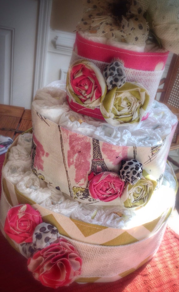 Parisian French theme diaper cake girls by BaisersDePapillon