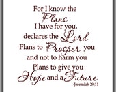 For I know the plans I have for you declares the Lord ; Jeremiah 29:11 - Vinyl Wall Decal - Bedroom Decals, Christian Wall Decal