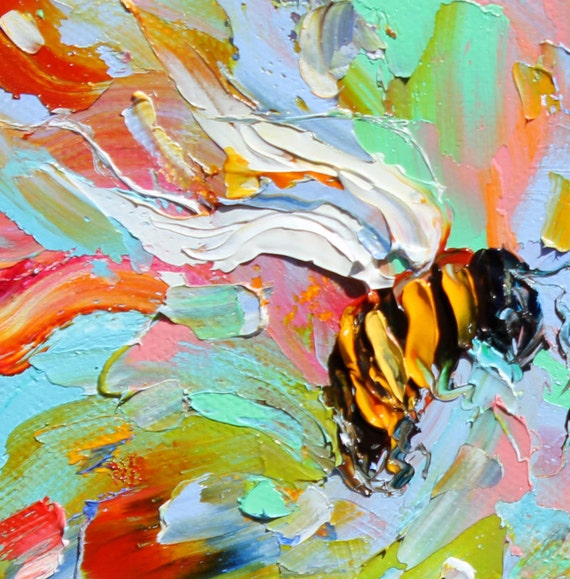 Original Spring Bees palette knife painting by Karensfineart