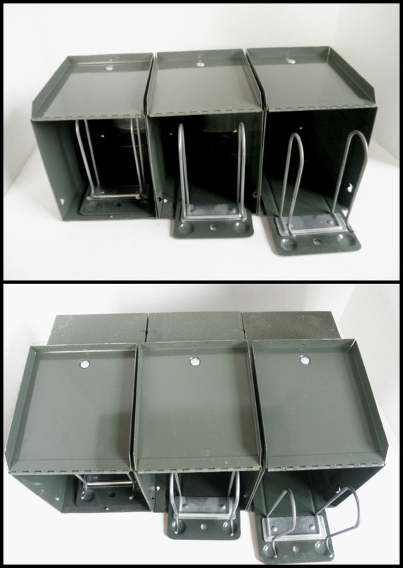 Pharmacy Boxes. Prescription File Bins. Green Metal Rx Storage