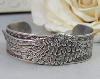Angel Wing,Bracelet,Cuff,Silver Bracelet,Cuff Bracelet,Bracelet,Silver,Angel,Wing,Wedding,Bride.Handmade Jewelry by valleygirldesigns.