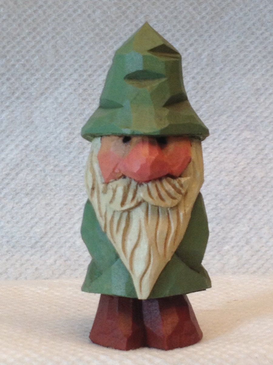 Hand Carved Handmade Miniature Garden Gnome Wood Carving