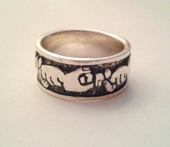 Unique Vintage Mens Sterling Ring with Animal or Hands design signed ... Unique Vintage Mens Sterling Ring with Animal or Hands design signed ...