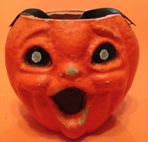 Vintage Halloween Paper Mache Pumpkin RESERVED