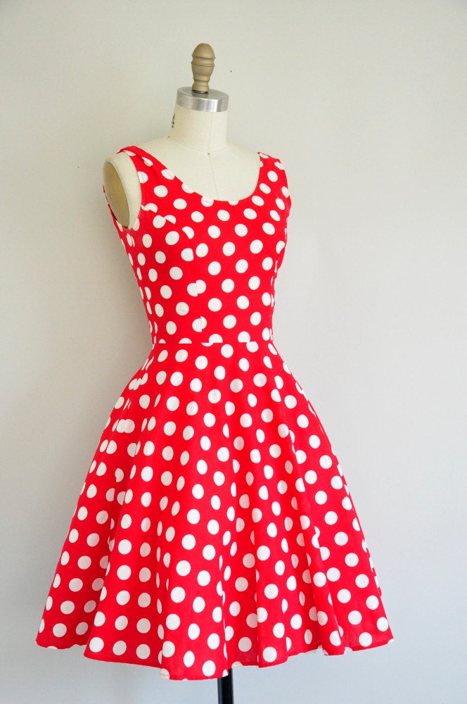 vintage 60s polka dot dress / 1960s red and white polka dress