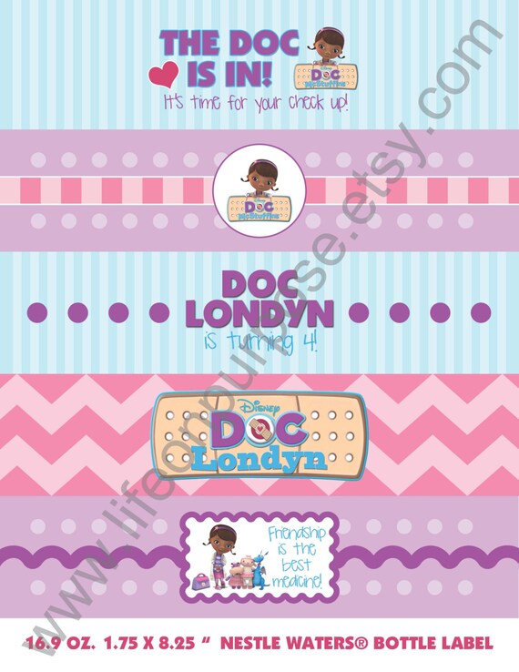 Doc McStuffins Birthday Party Water Bottle Labels