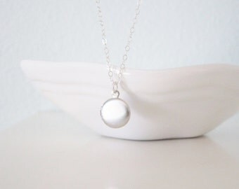 Tiny locket necklace on sterling silver chain, gift for her