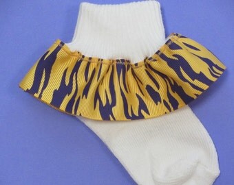 LSU Tigers Football Inspired Ribbon Ruffle Socks