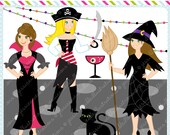 Women Halloween Dress-Up Graphics, Female Halloween Characters, Costumes, Adult Halloween Party, Commercial USE OK, Halloween Clipart Il_170x135