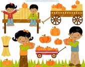 Picking Pumpkins V2 Cute Digital Clipart - Commercial Use OK - Hayride Graphics, Pumpkin Clipart, Autumn Graphics, Pumpkin Patch Il_170x135