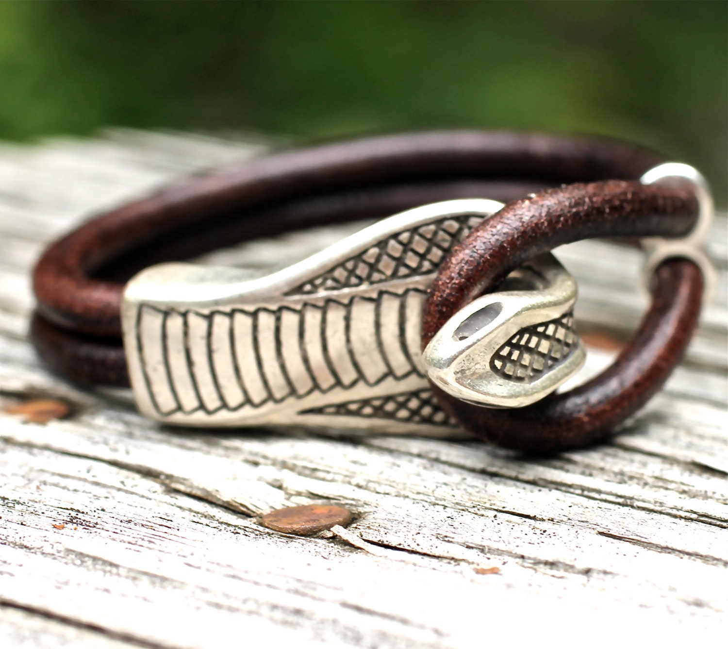 Cobra Bracelet Leather Bracelet Snake Bracelet Silver Bracelet