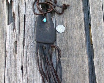 Fringed leather pouch , Fringed leather bag , Buckskin leather neck bag