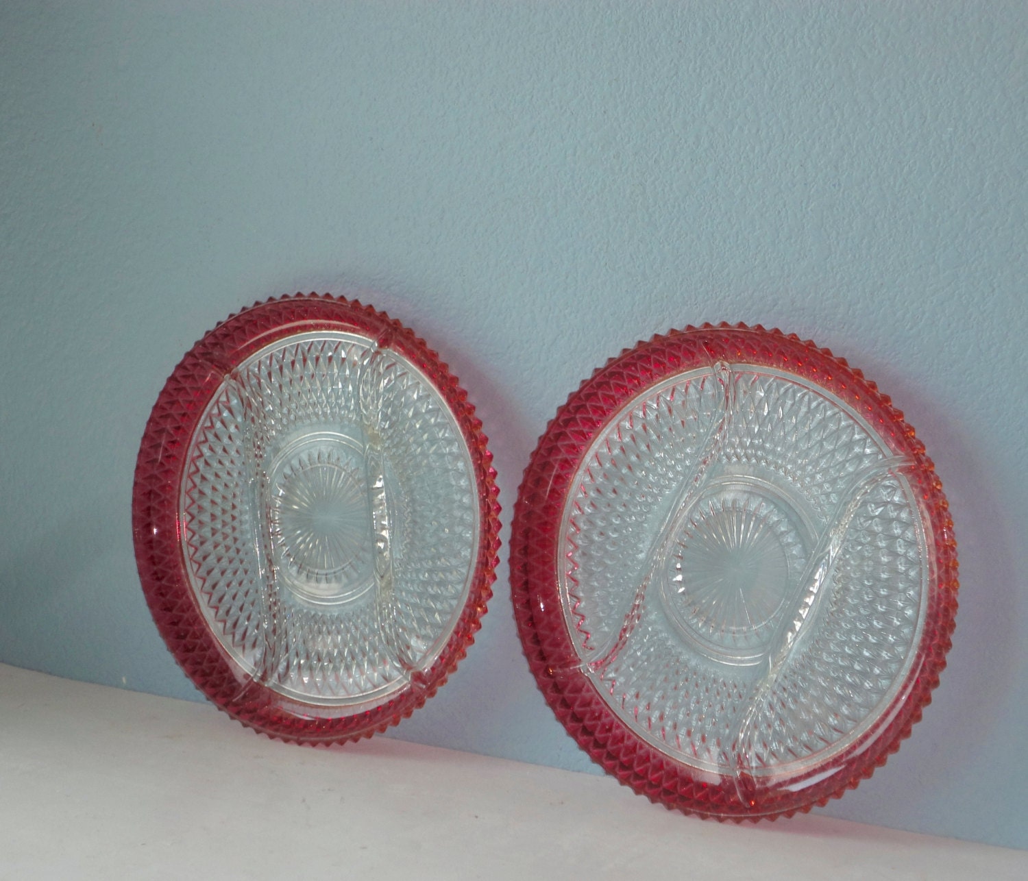 Pair of Vintage Red Pressed Glass Serving Platters Haute Juice