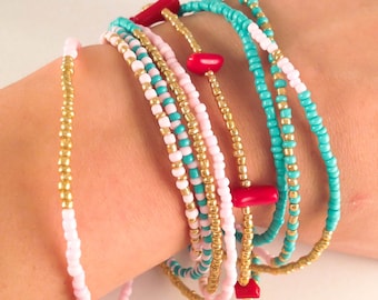 Beaded wrap bracelet beaded bracelet wrap bracelet friendship bracelet delicate Victoria's secret inspired jewelry turquoise gold coral pink