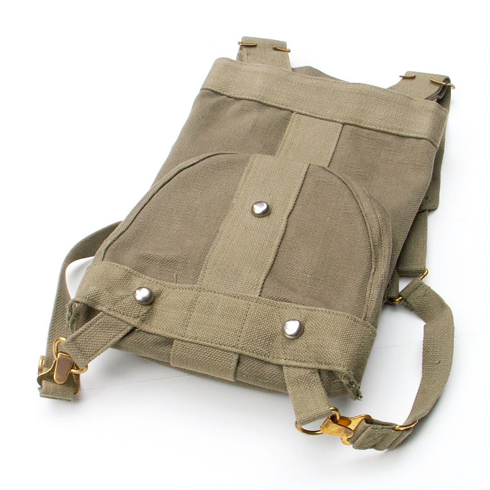 Vintage Military Canvas Backpack Satchel Packsack 1955 Open