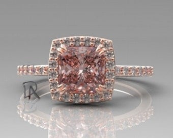 14kt Morganite Engagement Ring Morganite Ring Rose Gold Diamond Halo Custom Pink Morganite Cushion Cut