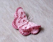 Pretty Pink Crochet Butterfly Hair Clip, Ruby Red Bead Eyes, Nature Inspired Fashion Accessory, Handmade by NutmegCottage