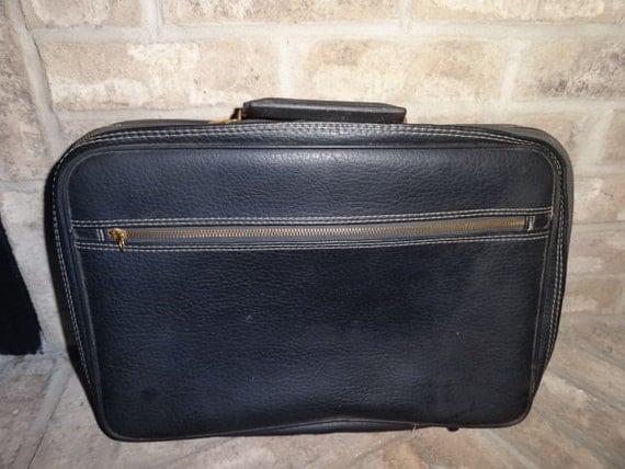 Vintage Small Black Leather Travel Suitcase Made In San
