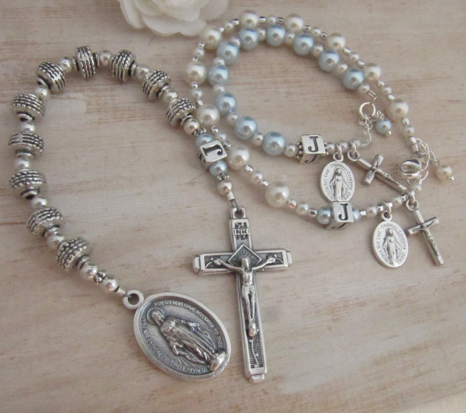 Catholic Baby Boy Baptism Personalized Rosary by TheCherishedBead