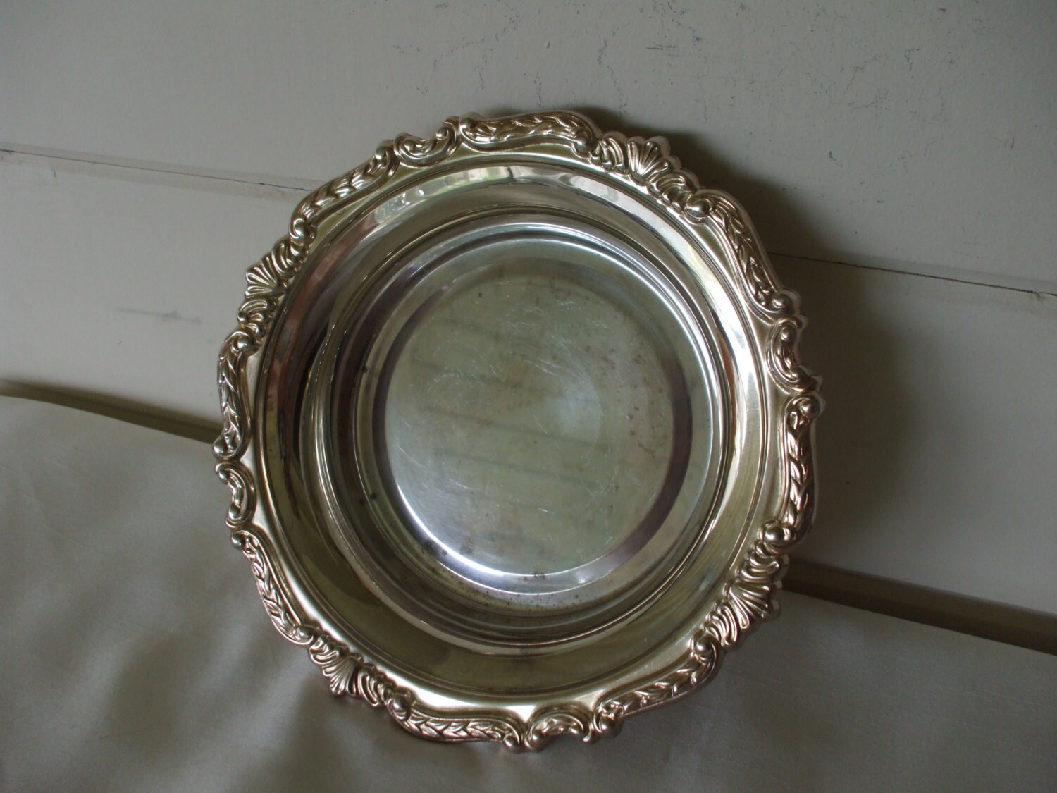 Sheridan Silver Plate Bowl Ornate Design on Rim Flowers