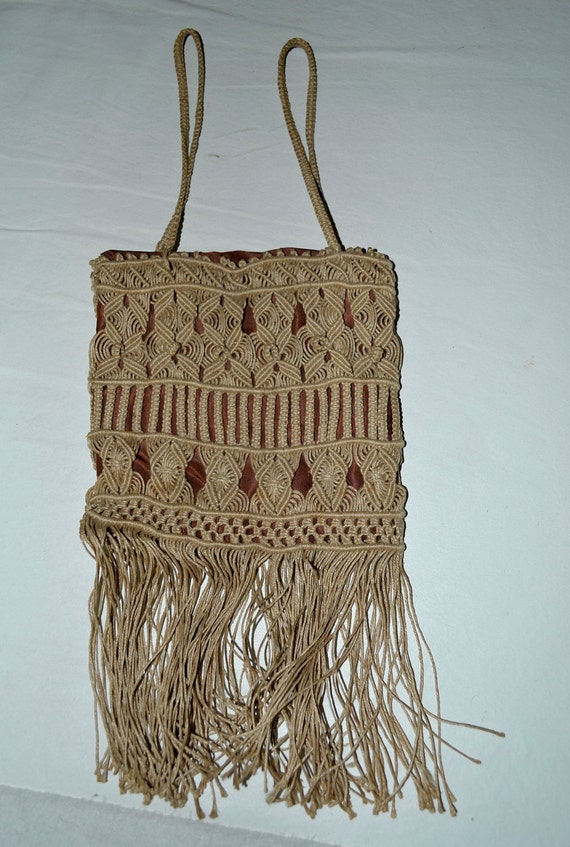 Vintage Edwardian macrame Handbag with Silk by honeybeepollen