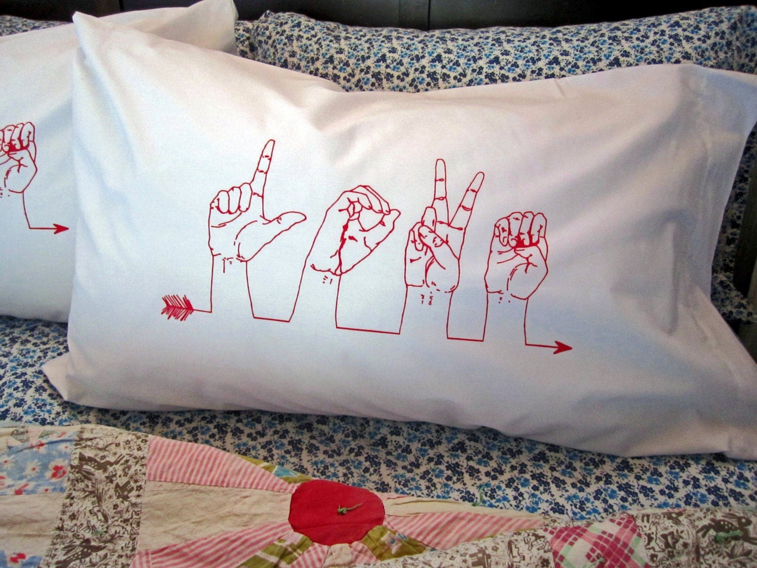 Screen Printed Pillowcases set of 2 standard Pillow Covers