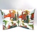 Pair of Vintage Mid-Century Atomic Barkcloth Pillows Abstract Chocolate Brown
