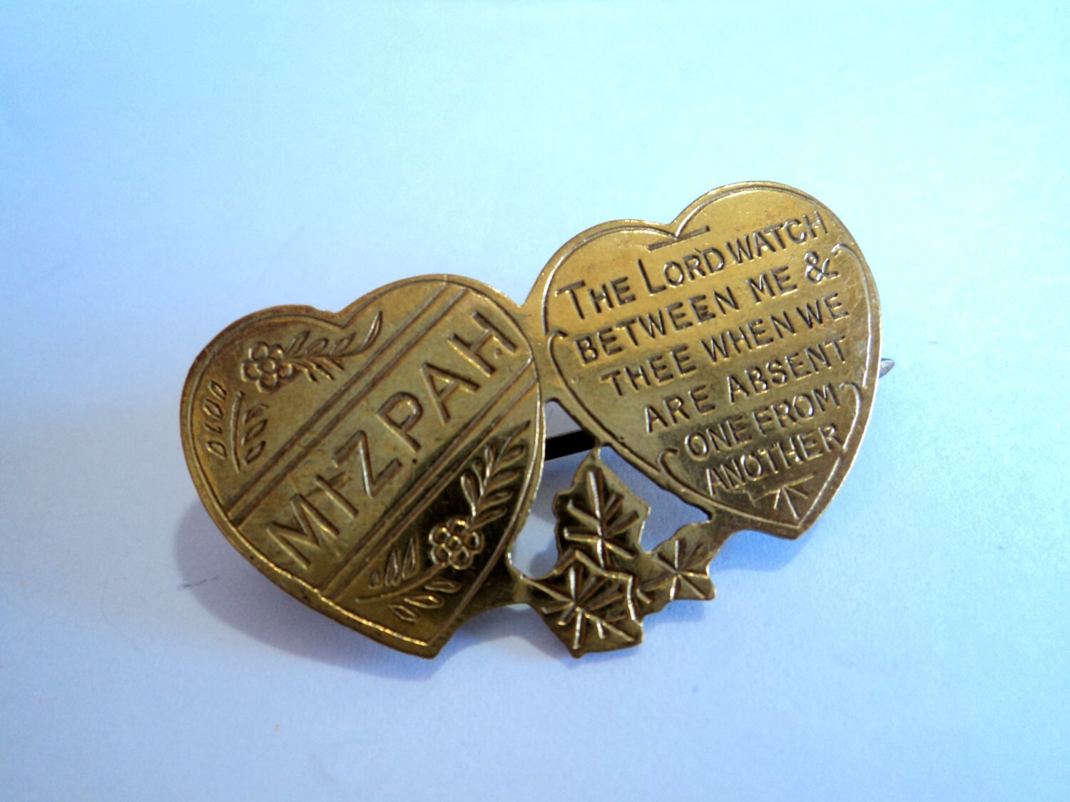 Antique Brass Mizpah Brooch... WWI Sweetheart