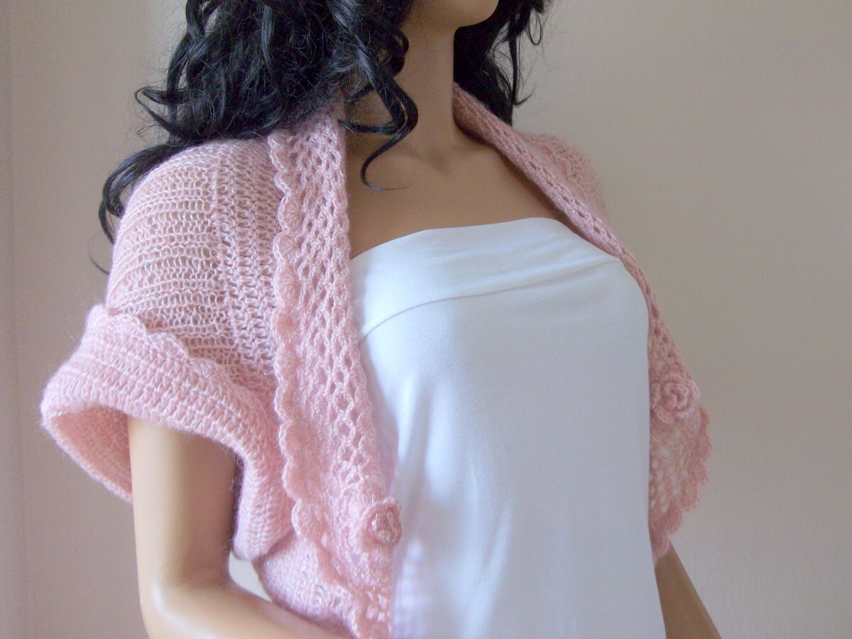Pale Pink shrugBlush color Mohair ShrugKnitting and Crochet