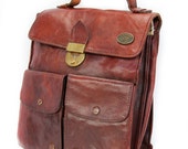 Rustica, Italian Vintage, 1960s Burgundy Tan Leather Satchel, His and Hers, Messenger Handbag from Paris