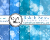 Christmas Paper Christmas Bokeh Digital Paper Pack Bokeh Snowflake Papers Blue Snowflake Bokeh Paper Pack Bokeh Snow Winter Scrapbook Papers Il_170x135